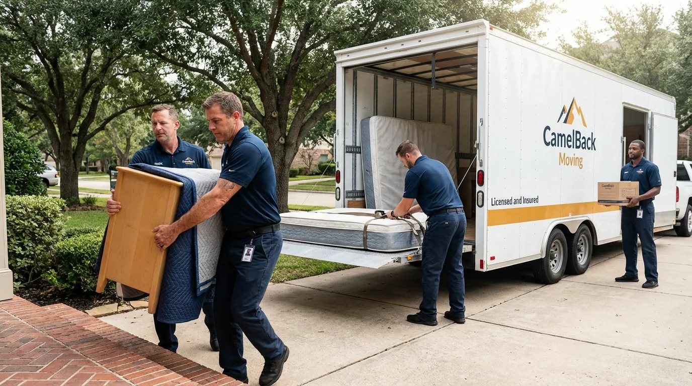 Crew loading residential truck for cross-state move from Del Norte, CO