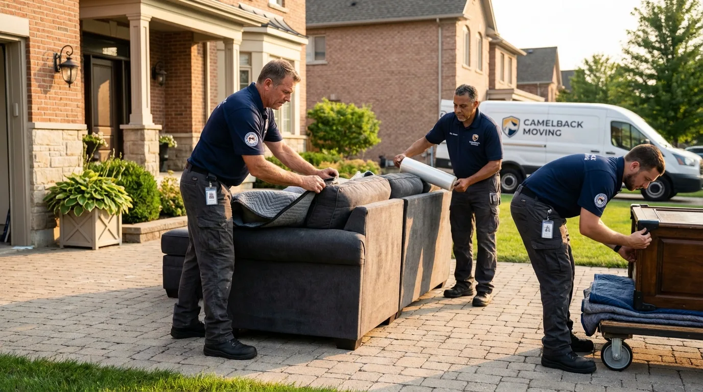 Large estate moving crew wrapping furniture in Del Norte, CO