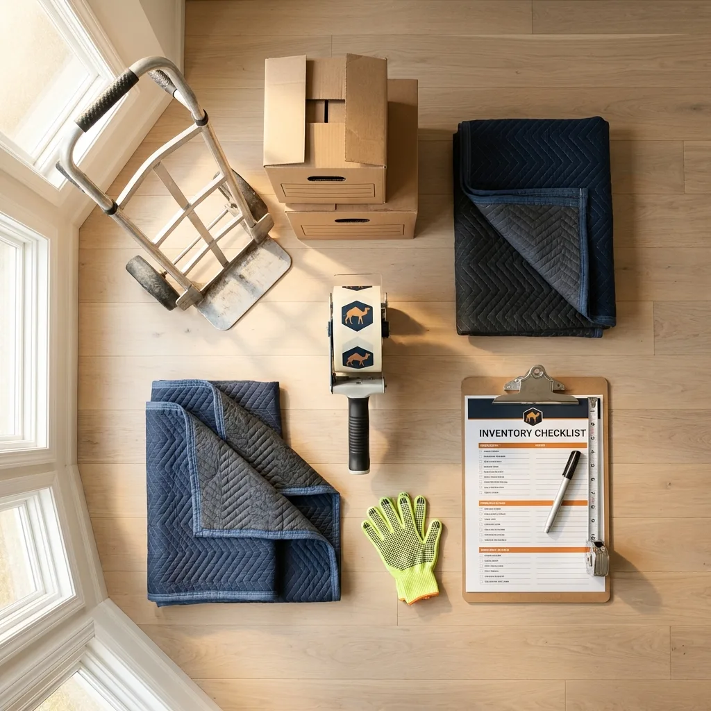 Professional moving supplies and packing materials layout for Del Norte residential relocations